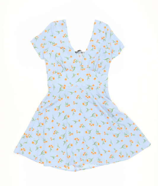 Zara Women's Blue Floral Fit & Flare Dress M