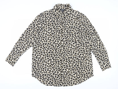 DKNY Women's Beige Animal Print Button-Up Shirt M