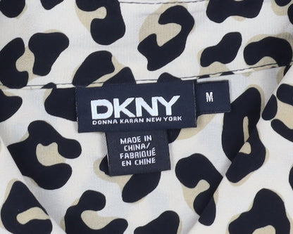 DKNY Women's Beige Animal Print Button-Up Shirt M