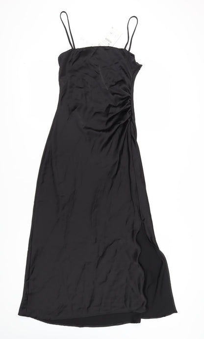 Zara Women's Black Slip Dress S - Elegant Midi Cocktail