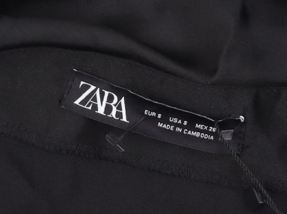 Zara Women's Black Slip Dress S - Elegant Midi Cocktail