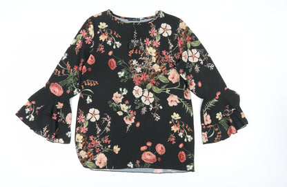 QUIZ Women's Black Floral Tunic Blouse Size 10