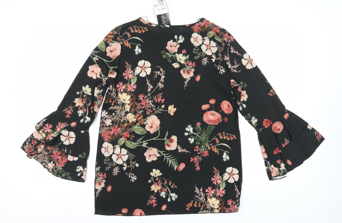 QUIZ Women's Black Floral Tunic Blouse Size 10
