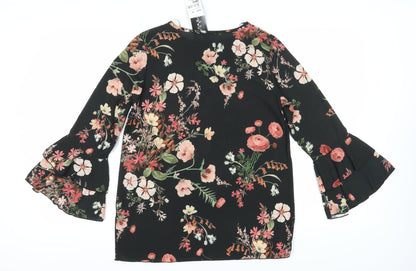 QUIZ Women's Black Floral Tunic Blouse Size 10