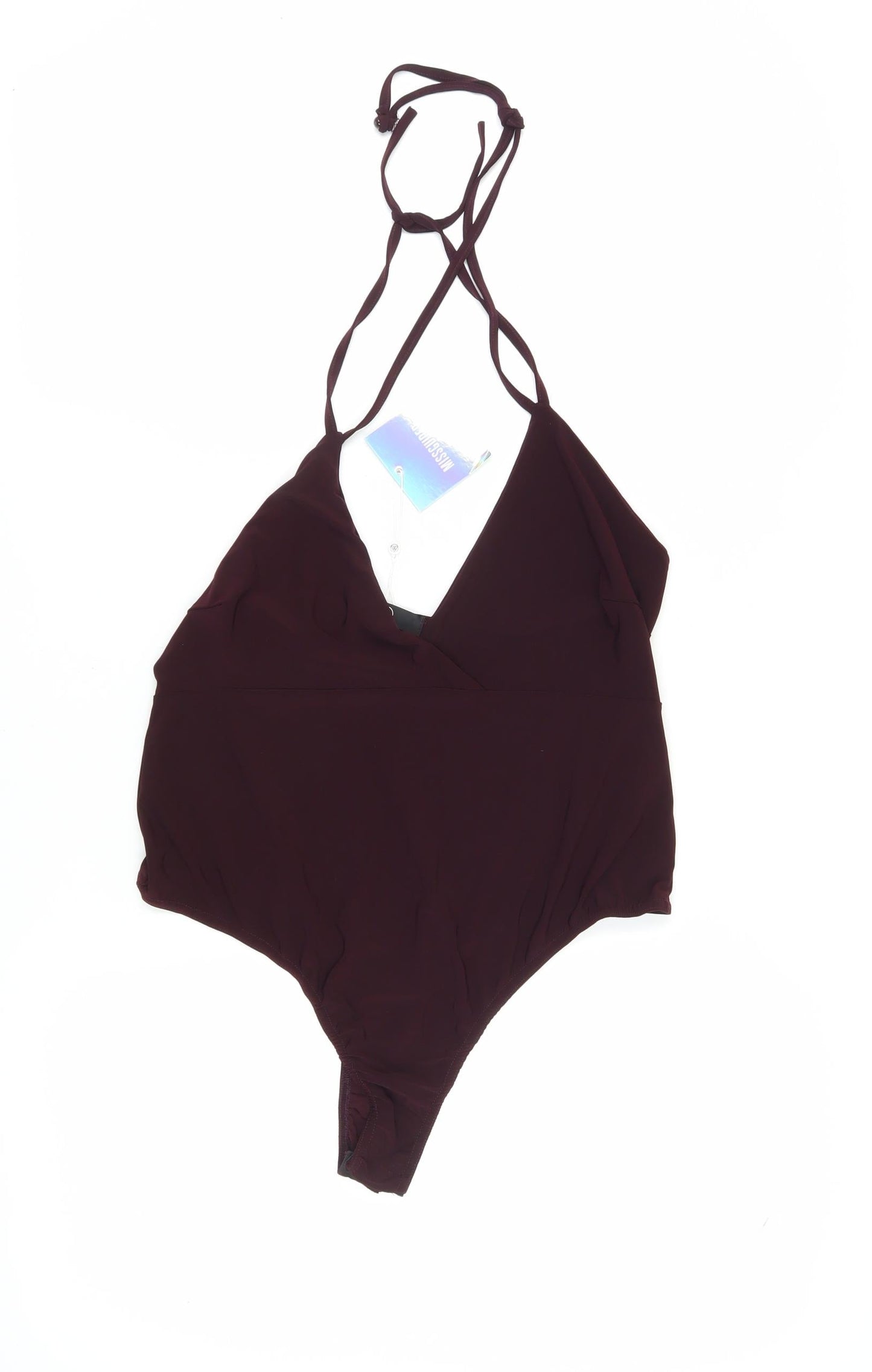 Missguided Women Brown Bodysuit, Size 16, V-Neck Party Wear