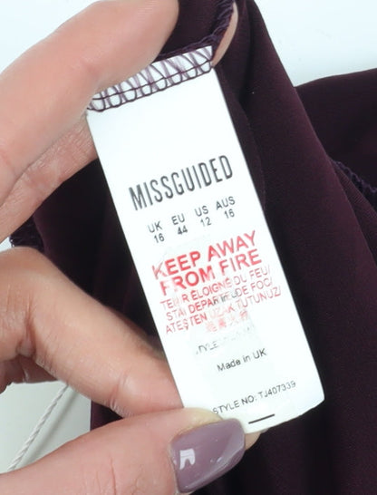 Missguided Women Brown Bodysuit, Size 16, V-Neck Party Wear