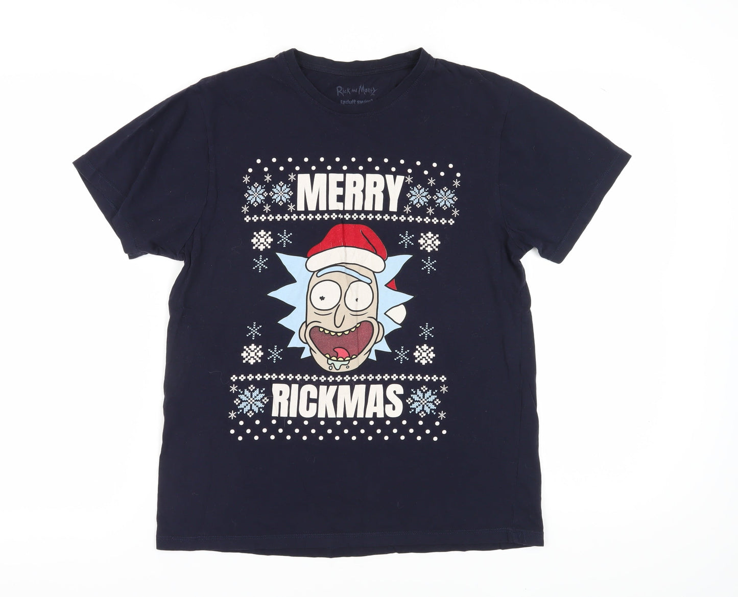 Rick and Morty Men's Blue Christmas T-Shirt M