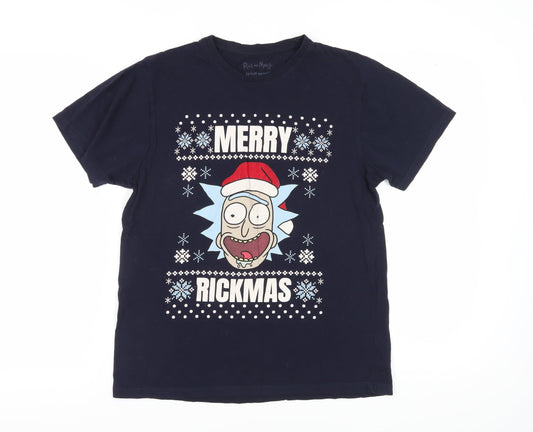 Rick and Morty Men's Blue Christmas T-Shirt M
