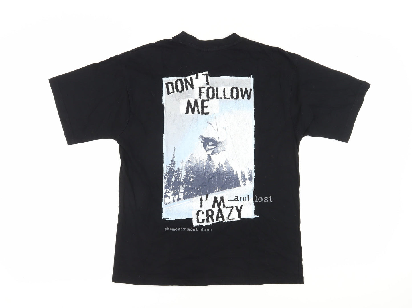 F Spirit Men's Black Cotton Ski Graphic T-Shirt S