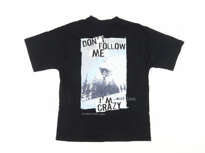 F Spirit Men's Black Cotton Ski Graphic T-Shirt S