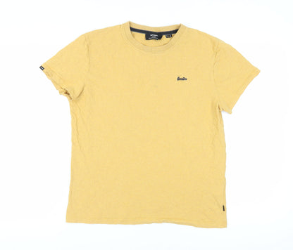 Superdry Men's Yellow Cotton T-Shirt, M, Crew Neck, Logo