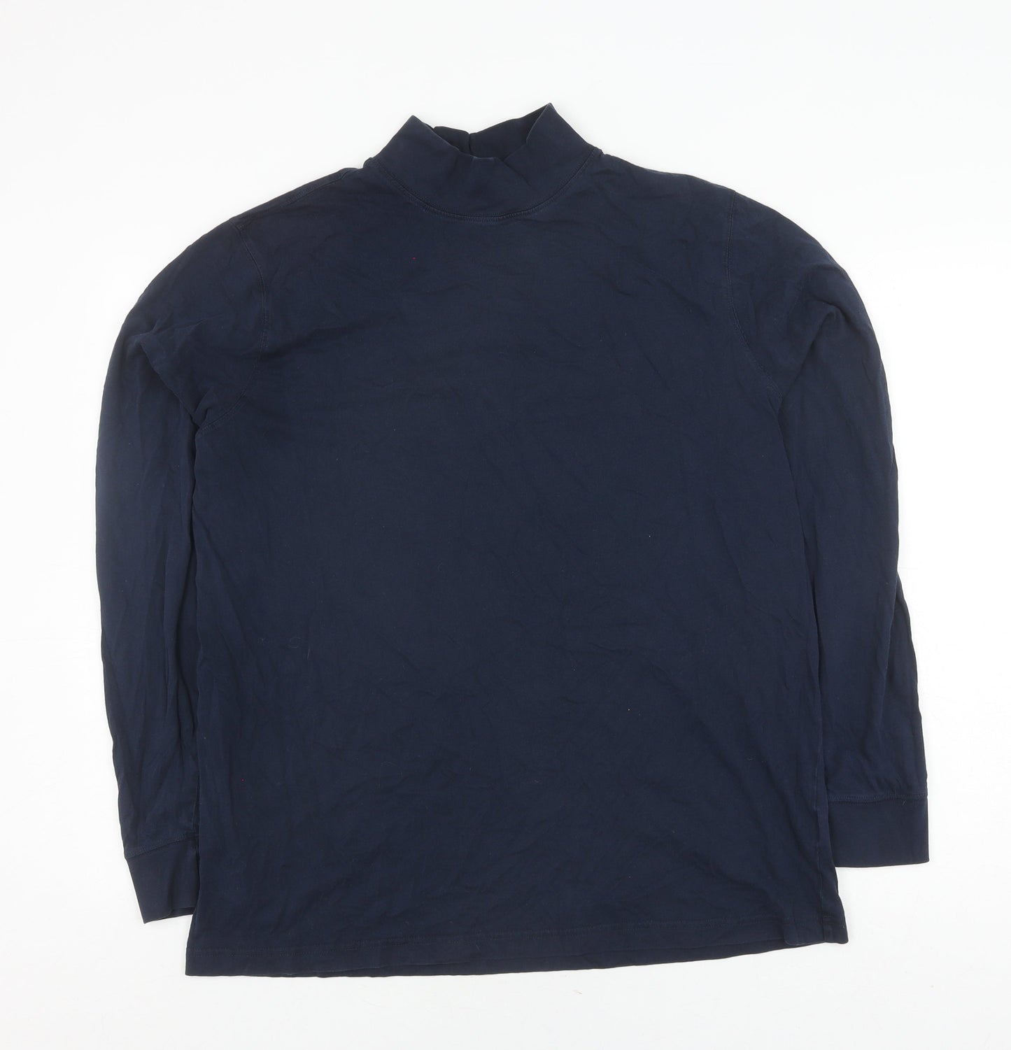 Lands' End Men's Blue Mock Neck Jumper, Size L, Cotton Blend