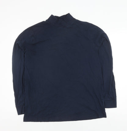 Lands' End Men's Blue Mock Neck Jumper, Size L, Cotton Blend