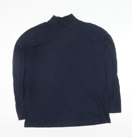 Lands' End Men's Blue Mock Neck Jumper, Size L, Cotton Blend
