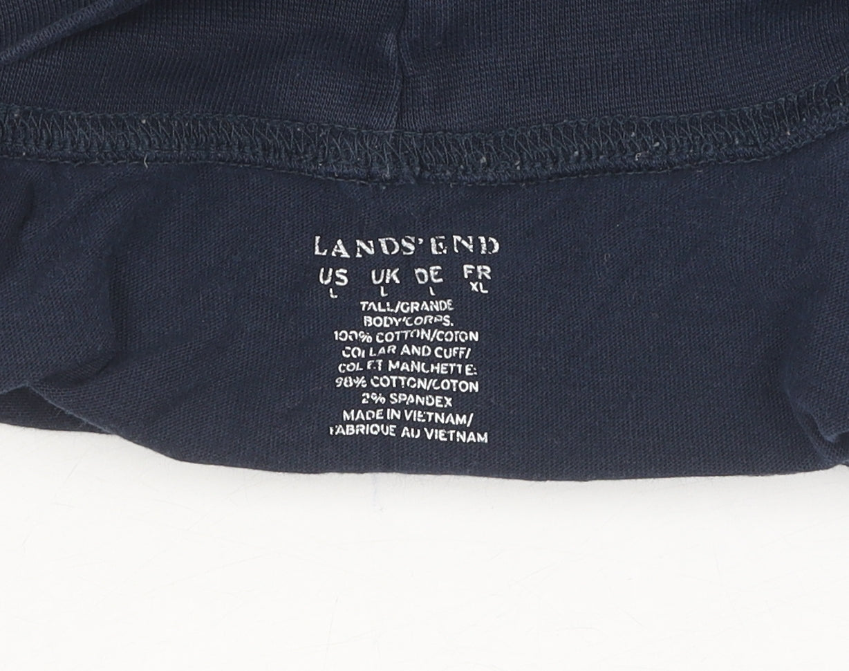Lands' End Men's Blue Mock Neck Jumper, Size L, Cotton Blend