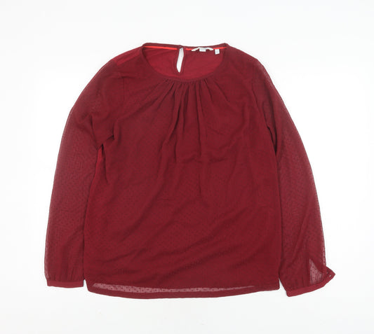 Boden Women's Red Blouse UK 12 Round Neck Long Sleeve