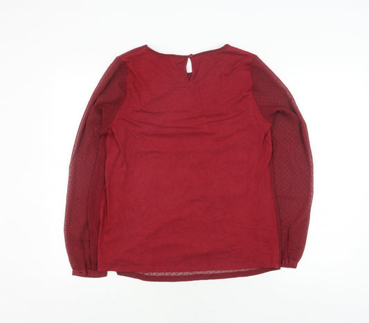 Boden Women's Red Blouse UK 12 Round Neck Long Sleeve