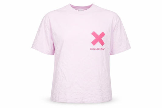 Front view of Collusion unisex pink xs crew neck t-shirt