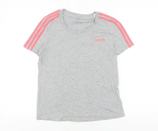 Front view of Adidas girls’ grey t-shirt m 12-14 years with logo accents