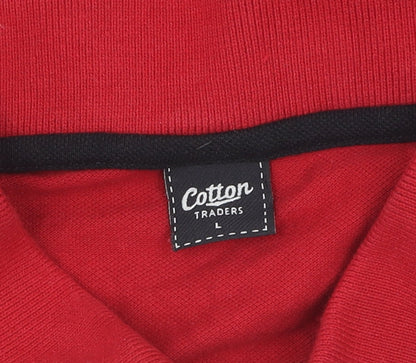 Mens UK Size L Cotton Traders Red Henley Sweatshirt