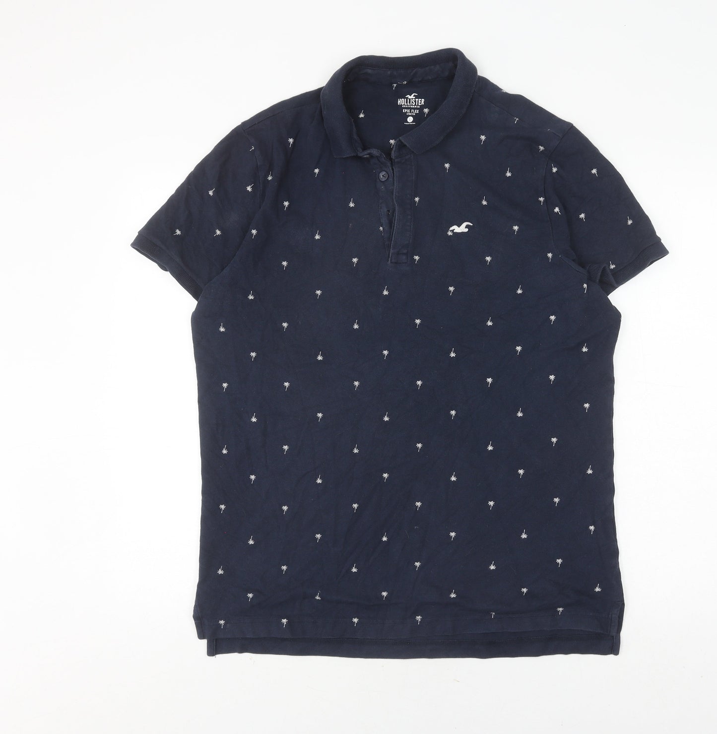 Hollister Men's Blue Slim Fit Graphic Polo L