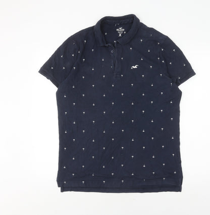 Hollister Men's Blue Slim Fit Graphic Polo L