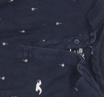 Hollister Men's Blue Slim Fit Graphic Polo L