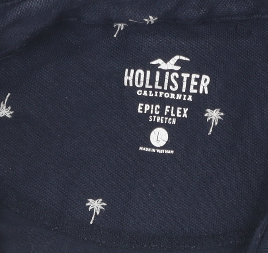 Hollister Men's Blue Slim Fit Graphic Polo L