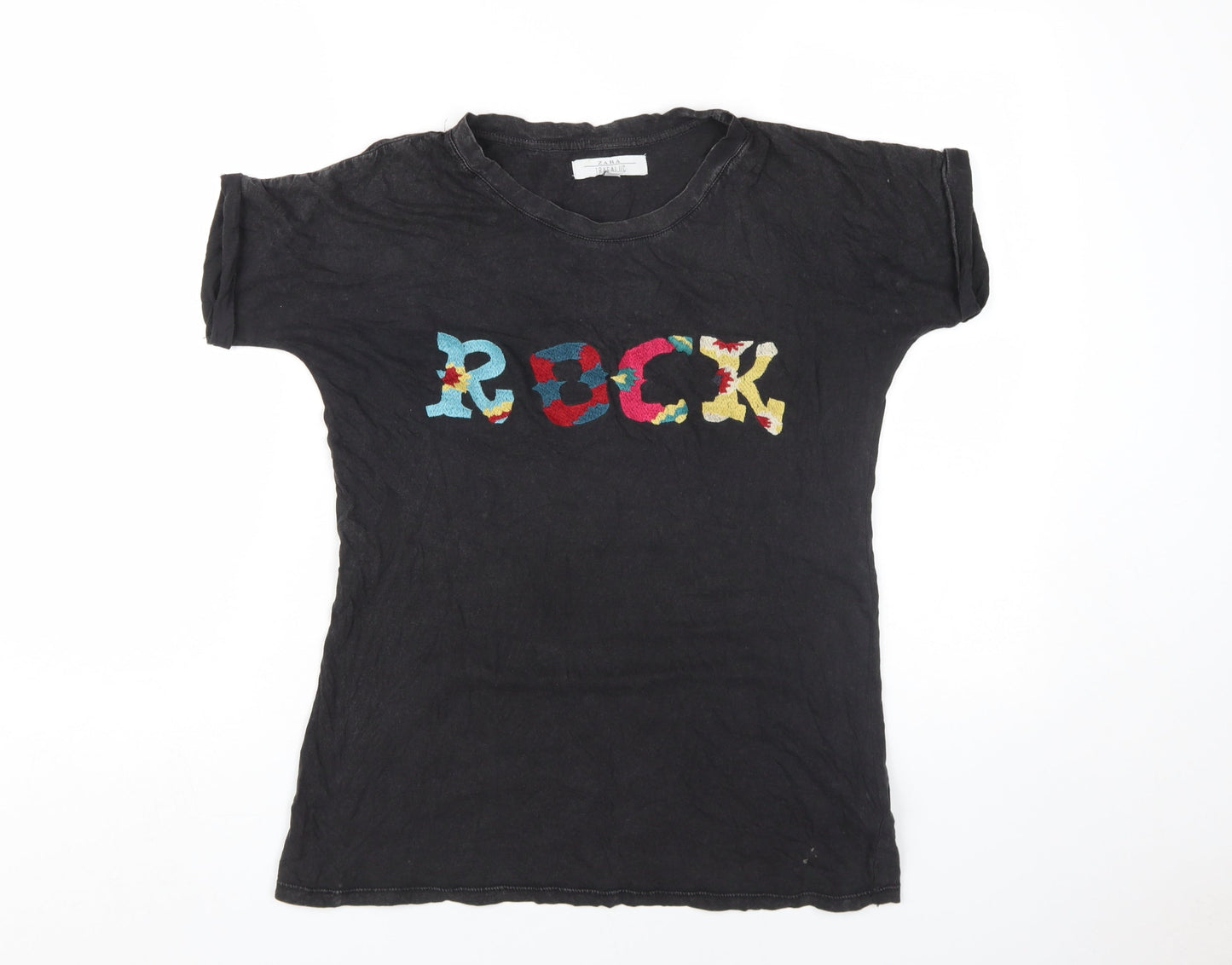 Womens UK Size S Zara Black Basic T-Shirt