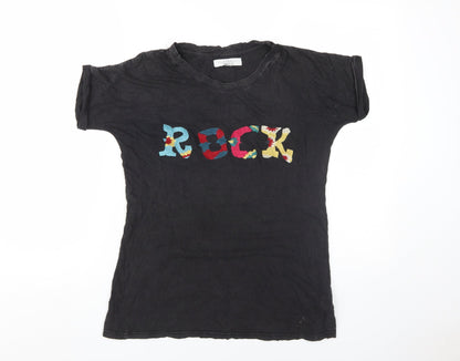 Womens UK Size S Zara Black Basic T-Shirt