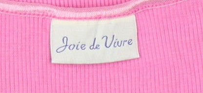Womens UK Size L Joie de Vivre Pink Basic T-Shirt
