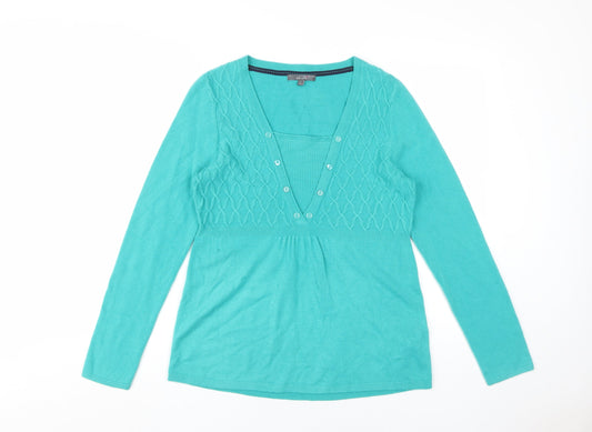 Womens UK Size 12 Marks and Spencer Blue Henley Jumper