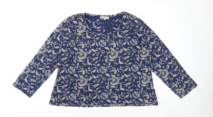 JABA Women's Blue Floral Blouse XL, Long Sleeve, Cotton