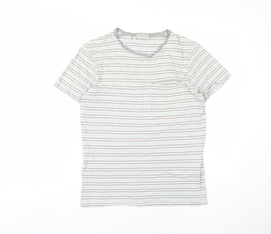 Selected Homme Men's Grey Striped Crew Neck T-Shirt S