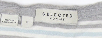 Selected Homme Men's Grey Striped Crew Neck T-Shirt S