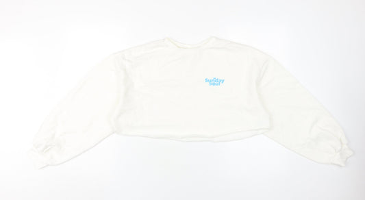 H&M Women's White Pullover Sweatshirt, Size 12