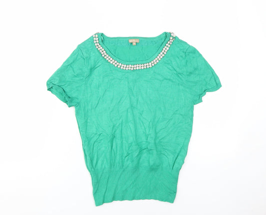 M&Co Women's Green Beaded Short Sleeve Top Size 14