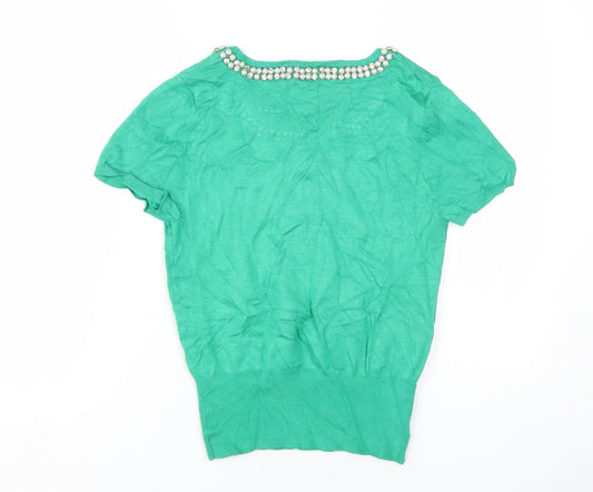 M&Co Women's Green Beaded Short Sleeve Top Size 14