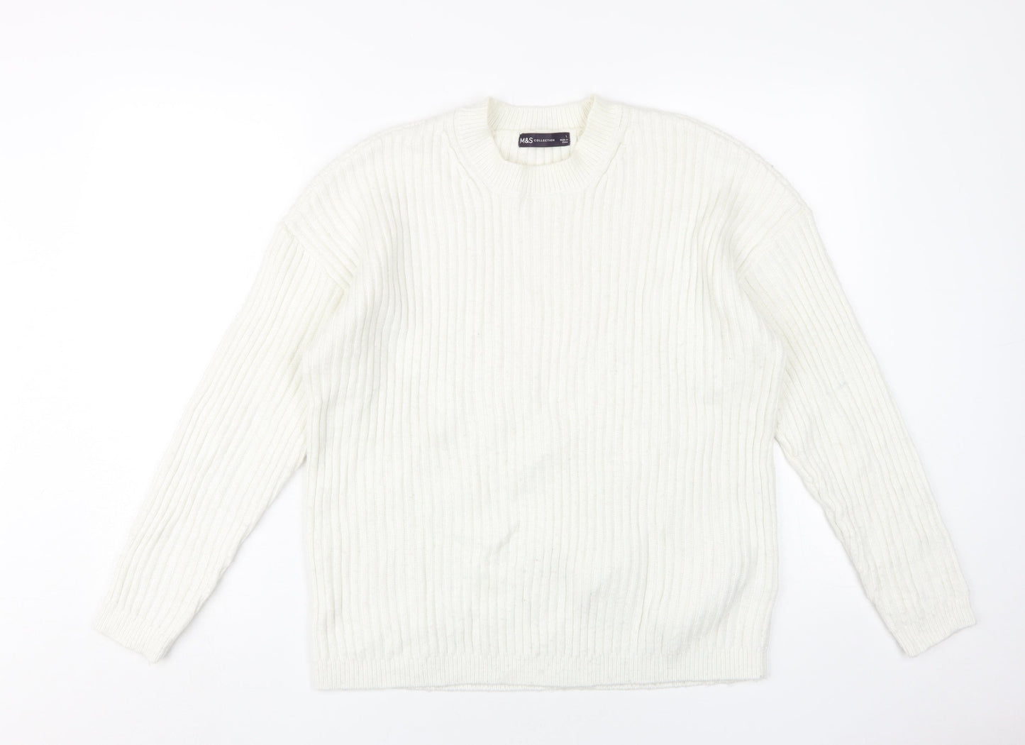 Womens UK Size L Marks and Spencer White Pullover Jumper