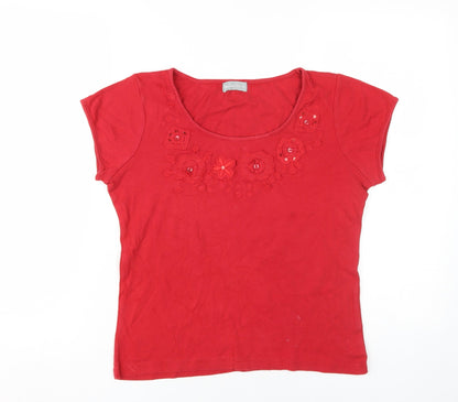 Womens UK Size 14 Marks and Spencer Red Basic T-Shirt