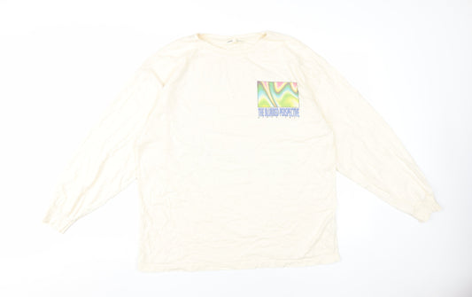 Pull & Bear Men's Beige Graphic Long Sleeve T-Shirt