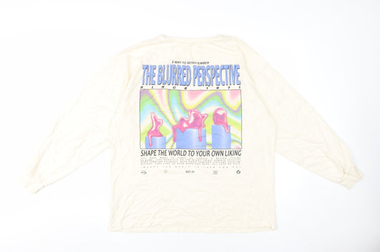 Pull & Bear Men's Beige Graphic Long Sleeve T-Shirt