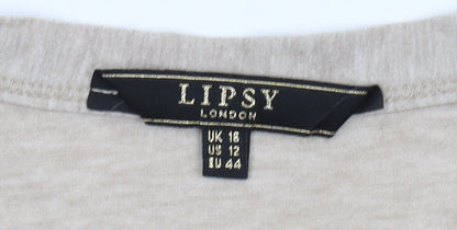 Lipsy Women's Beige Relaxed Mid-Length Coatigan Size 18