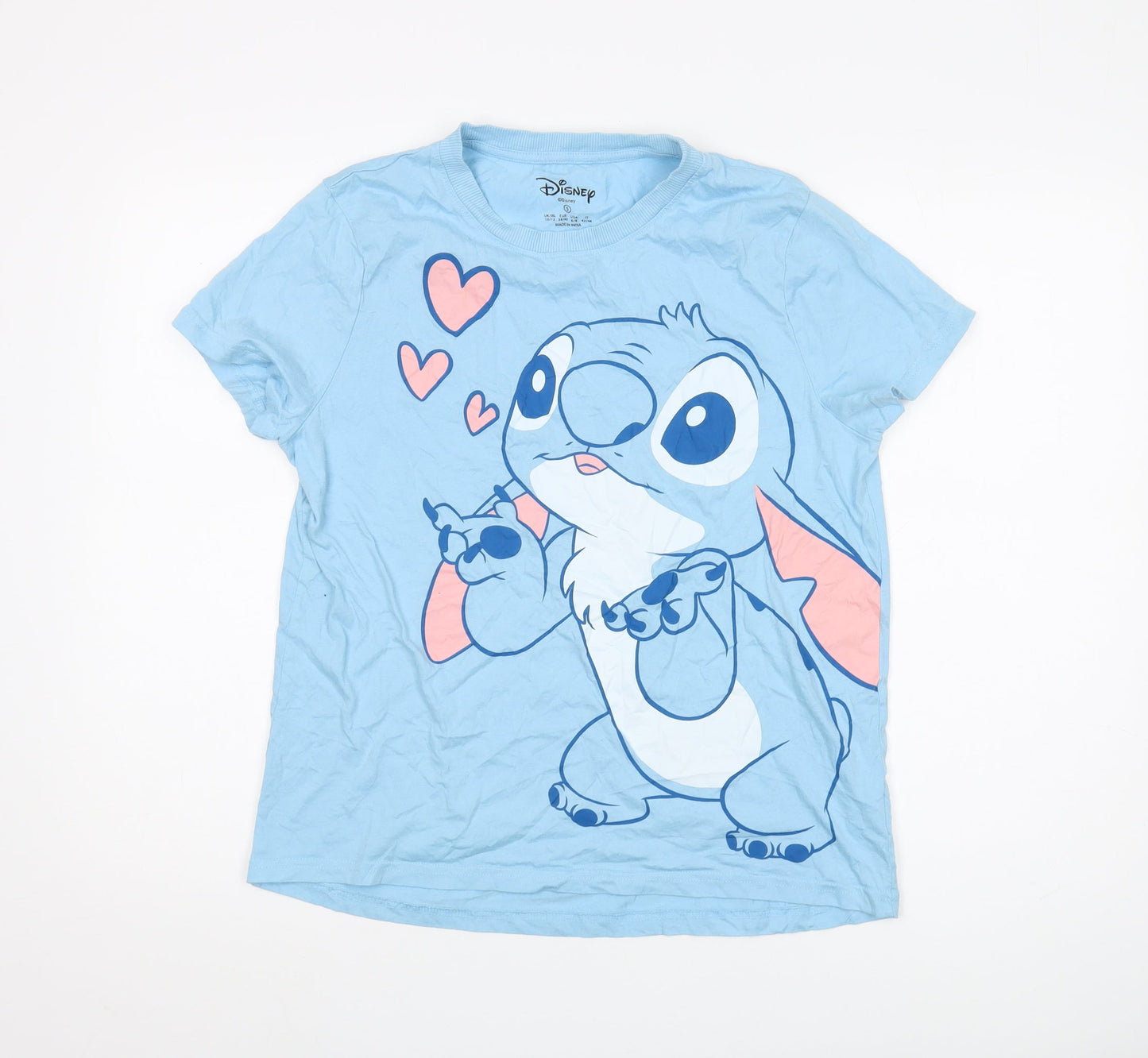Womens UK Size S Disney Blue Basic T-Shirt