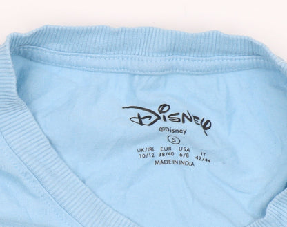 Womens UK Size S Disney Blue Basic T-Shirt