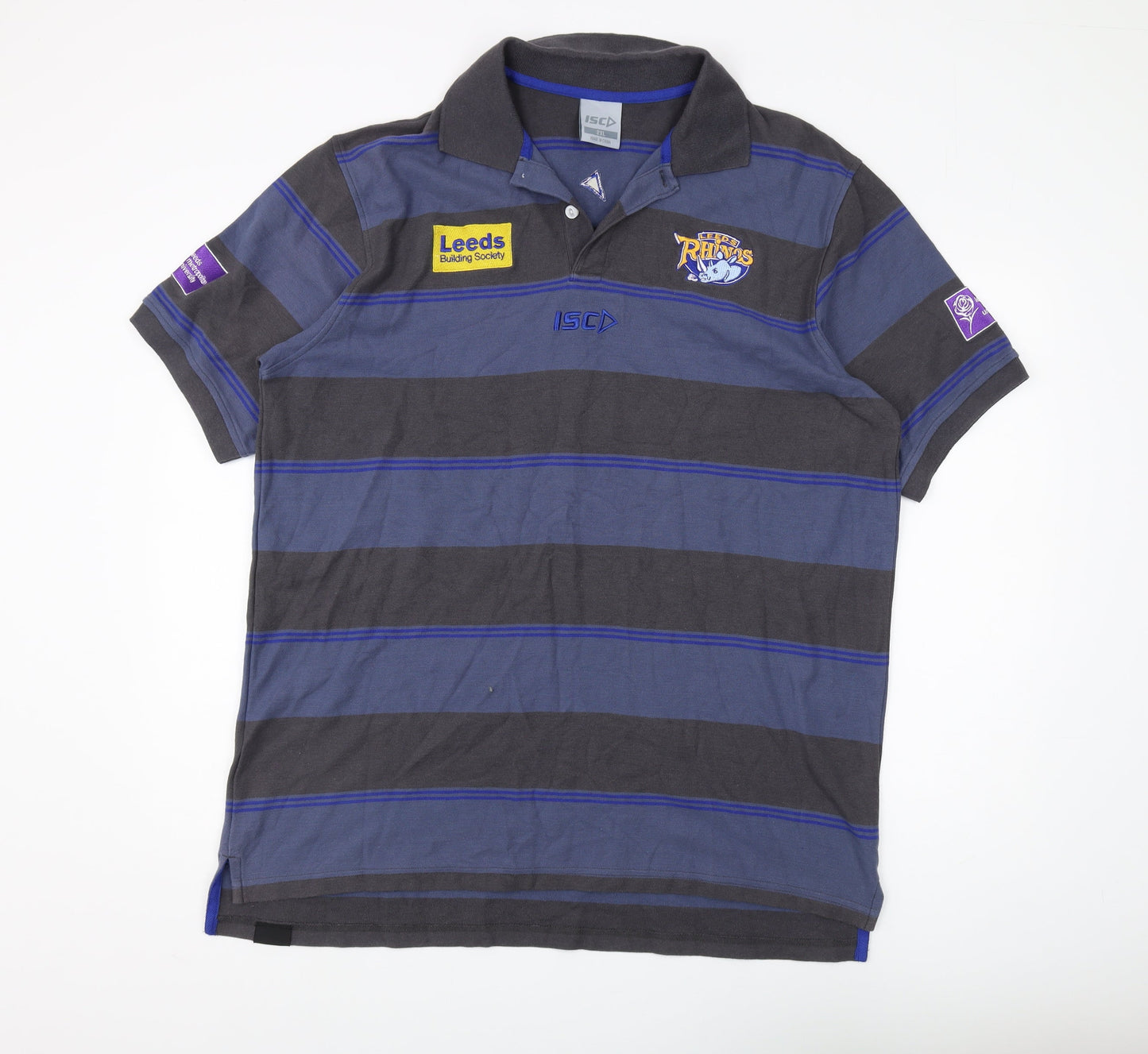 ISC Men's Blue Striped Rugby Polo - 2XL