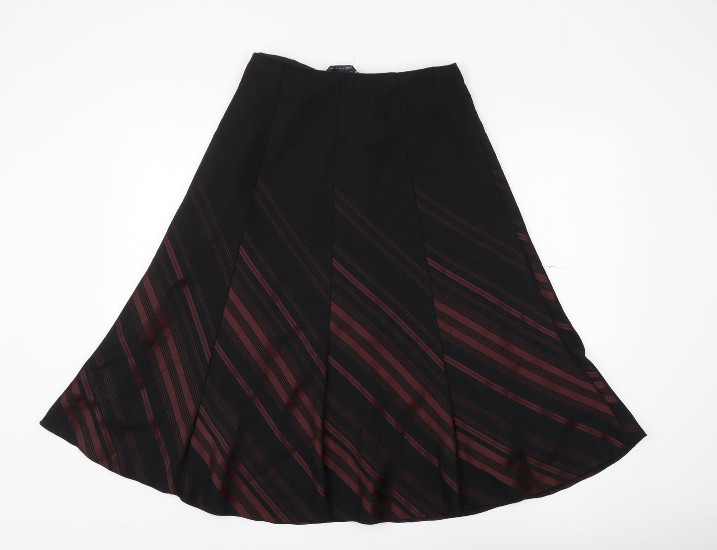 Marks and Spencer A-Line Black Skirt, Size 10, Striped