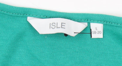 ISLE Women's Green Basic T-Shirt L Regular Fit