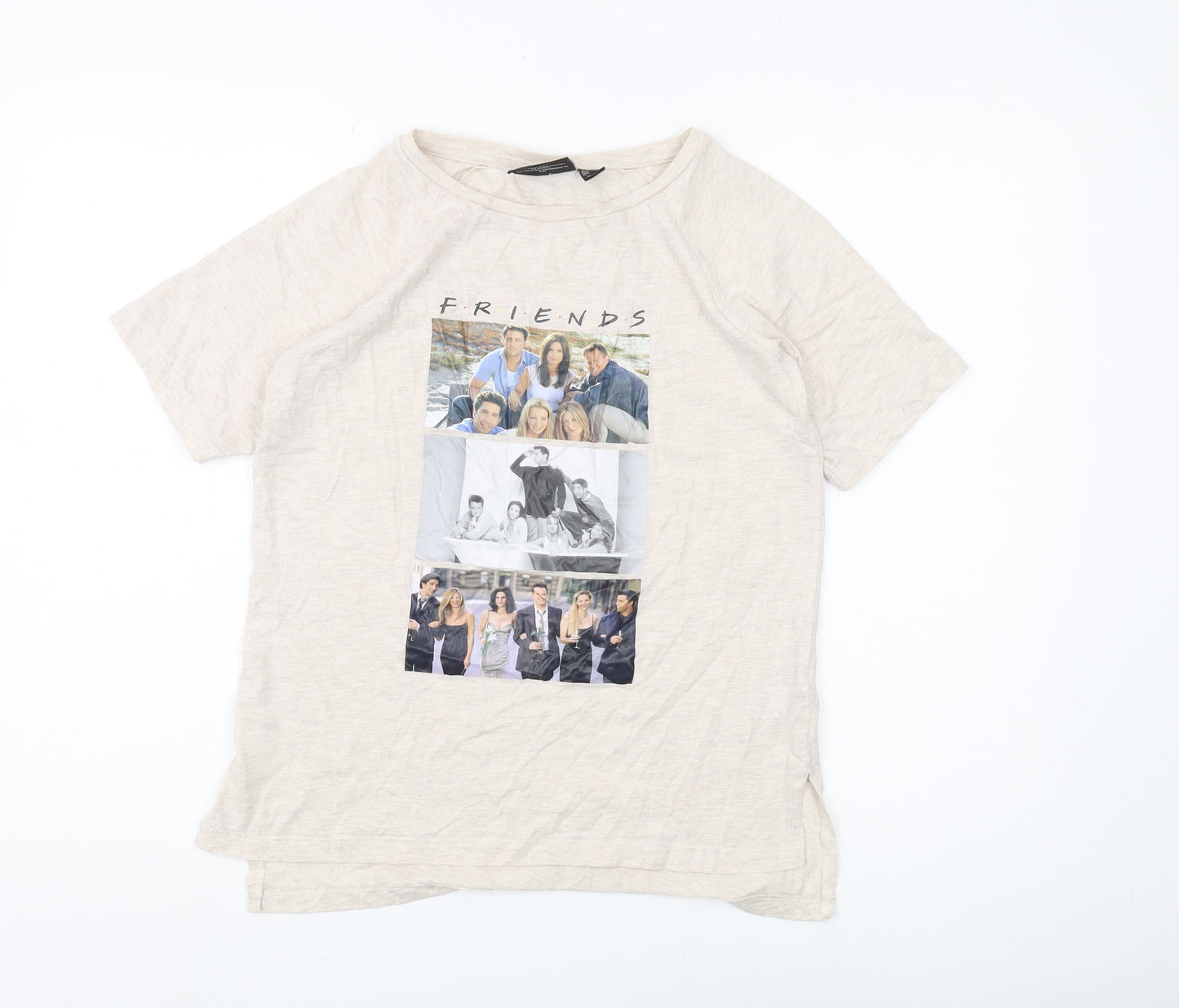 Womens UK Size 8 FRIENDS Beige Basic T-Shirt