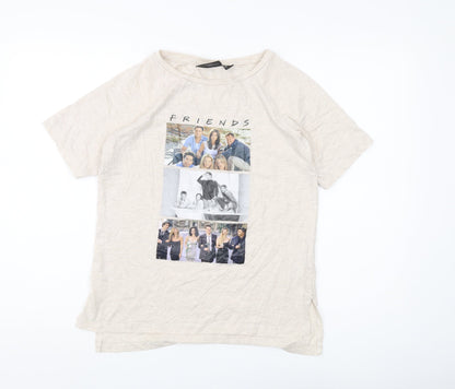 Womens UK Size 8 FRIENDS Beige Basic T-Shirt